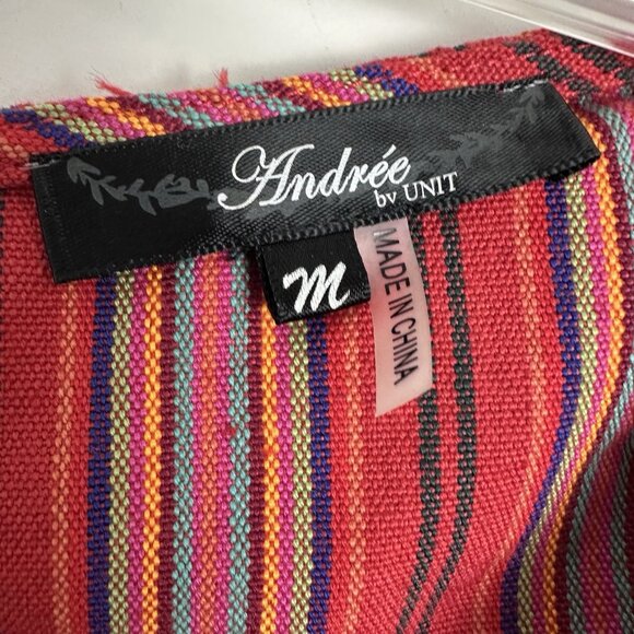 Andree by Unit Embroidered Red Black Poncho Top With Tassels Women Size Med Boho - Picture 2 of 11